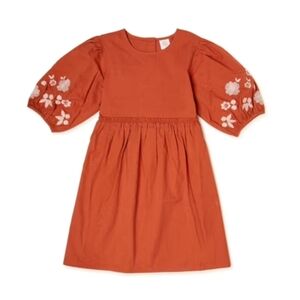 Wonder Nation Girls’ Balloon Sleeve Dress, Sienna Burn, Size M (7-8)